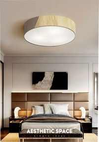 Plafon Luminária de teto decorativa para casa, Md-3076 nórdicas em tecido e madeira 3 lâmpadas com difusor em poliestireno - Algodão-Crú