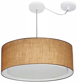 Lustre Pendente Cilíndrico Com Desvio Md-4317 Cúpula em Tecido 60x25cm Palha - Bivolt