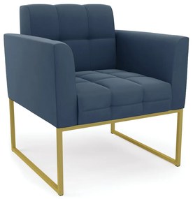 Poltrona Elisa Suede Base Metálica Industrial Dourado - D'Rossi - Azul Marinho