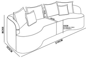 Sofá 3 Lugares Orgânico Living 210cm Mersa Bouclê K01 - D'Rossi - Bege