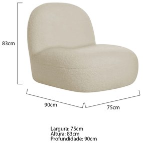 Sofá Curvo 120cm 2L e 1 Poltrona Orgânico Escritório Recepção Sala Amsterdã Bouclé - ADJ Decor