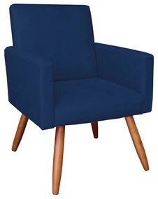 Kit 02 Poltronas com 01 Puff Larissa Suede Pés Palito Castanho D'Rossi - Azul Marinho