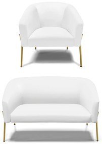 Sofá Namoradeira e Poltrona Pé de Ferro Dourado Stella Sintético Branco D03 - D'Rossi