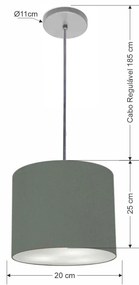 Luminária Pendente Vivare Free Lux Md-4106 Cúpula em Tecido - Cinza-Escuro - Canopla cinza e fio transparente