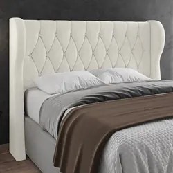 Cabeceira Casal Cama Box 140cm Malva I02 Veludo Bege - Mpozenato