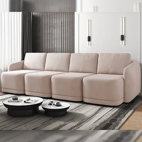 Sofá Cama Modulado Retrátil e Reclinável Decorativo Varsóvia 316cm Veludo Rosê G33 - Gran Belo