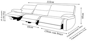 Sofá Sala de Estar Reclinável Retrátil 333cm Swift Linho Braque Cinza G81 - Gran Belo