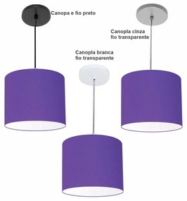 Luminária Pendente Vivare Free Lux Md-4105 Cúpula em Tecido - Roxo - Canopla cinza e fio transparente