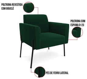 Poltrona Sala de Estar Pé Ferro Preto Marisa Bouclê D03 - D'Rossi - Verde