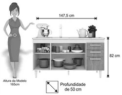 Balcão 150cm Com Tampo Lisboa 4pts 2gav Branco/Castanho - Lumil Móveis