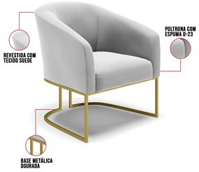 Cadeira Sala de Jantar Base Industrial Dourado Kit 2 Stella Suede D03 - D'Rossi - Cinza