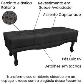 Cabeceira Cama Box Casal 140cm e Recamier Vicenza Suede Preto S04 - D'Rossi