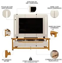 Painel Para TV 75 Pol Com LED e Rack Bancada 200cm Valenza D04 Cedro/B