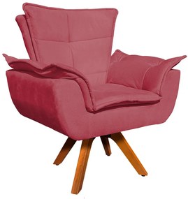 Kit 02 Poltronas Giratória Opala Suede Base Madeira MM30 D'Rossi - Rose