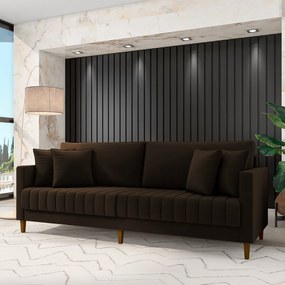 Sofá Living Decorativo Hamburgo 2 Lugares 156cm com Almofadas Pés em Madeira Veludo Marrom G33 - Gran Belo