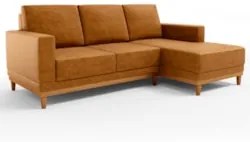 Sofá 3 Lugares 200cm Living Com Chaise Direito Kayrós D05 Sintético Wh