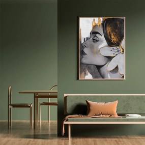 Quadro Decorativo 100x70 cm Mulher 016 com Moldura Laqueada Preto G64 - Gran Belo