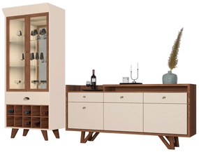Conjunto Cristaleira e Buffet Aparador Decorativo Andorra/Noeli Nature/OffWhite G26 - Gran Belo