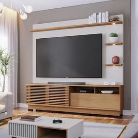 Estante de TV 70 Polegadas 200cm com Led Lidia C04 - D'Rossi - Freijó e Off White Matte