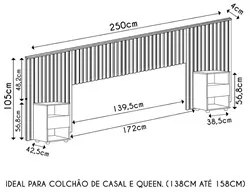 Cabeceira Cama Box Casal e Queen com LED e Mesa Lateral Lyce D04 Ypê/B