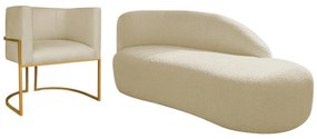 Kit Divã Luna 185cm Lado Direito e 01 Poltrona Base de Ferro Dourado Suede