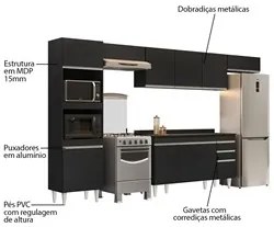 Armário de Cozinha Modulada 5 Peças CP14 Balcão com Tampo Preto - Lumi
