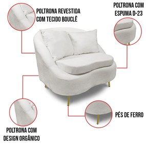 Poltrona Decorativa Orgânica Pé Ferro Dou Kit 2 Zaya Bouclê Off Wte C05 - D'Rossi