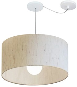 Lustre Pendente Cilíndrico Com Desvio Md-4232 Cúpula em Tecido 55x25cm Linho Bege - Bivolt