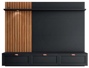 Home Painel Suspenso 200cm Ripado Caraíva Led Preto/Noce G73 - Gran Belo