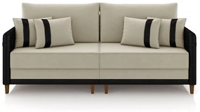 Sofá Living Montecarlo 3 Lugares Bipartido 252cm Pés em Madeira Veludo/PU Bege/Preto G33 - Gran Belo