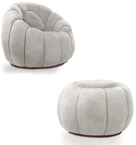 Poltrona Decorativa Orgânica Giratória com Puff Cloud Bouclê E03 - D'Rossi - Cinza claro