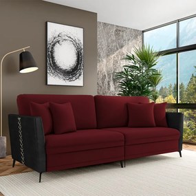 Sofá Living Decorativo Zagreb 2 Lugares 202cm com Almofadas Pés de Ferro Veludo/PU Bordô/Preto G33 - Gran Belo