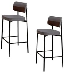 Banqueta Alta Bar Estofada Kit 2 Ella M25 Linho Cinza/Marrom - Mpozena