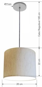 Luminária Pendente Vivare Free Lux Md-4105 Cúpula em Tecido - Linho Bege - Canopla cinza e fio transparente