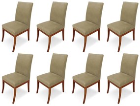 Conjunto 8 Cadeiras Raquel para Sala de Jantar Base de Eucalipto Suede Nude