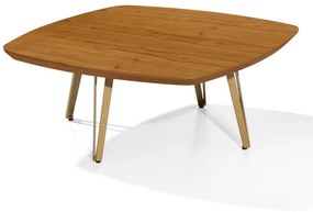 Mesa de Centro Lilou Quadrada Tampo com Lâmina Cinamomo Base Aço Carbono Pintura Eletrostática Design Moderno