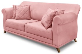 Sofá 2 Lugares Pé de Madeira Julieta 180 cm Veludo S04 - D'Rossi - Rosa