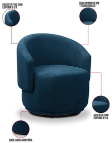Poltrona Decorativa Orgânica Giratória Kit 2 Névoa Bouclê E03 - D'Rossi - Azul Marinho