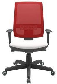 Cadeira Office Brizza Tela Vermelha Assento Vinil Branco Autocompensador Base Standard 120cm - 63710 Sun House