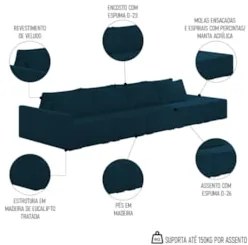 Sofá Ilha Modular com Puff para Sala Living 392cm Georgia Z08 Veludo A