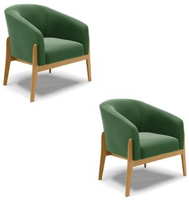 Poltrona Decorativa Base de Madeira kit 2 Stella Suede D03 - D'Rossi - Verde