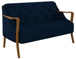 Poltrona Namoradeira 2 Lugares 135cm Capitonê Lapa M22 Veludo Azul Mar