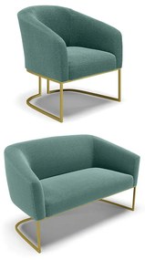 Sofá Namoradeira e Poltrona Industrial Dourado Stella Bouclê D03 - D'Rossi - Verde Menta