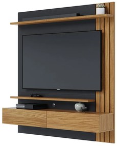 Painel TV 65 Pol 150cm Bancada Suspensa Ripado Luca C04 - D'Rossi - Noce Milano/Preto Fosco