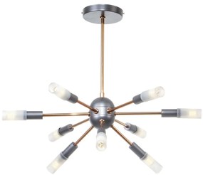 Pendente Flash 56X56X46Cm Sputnik Com Tubo Ponteira Acrílico Metal Alu... (BRANCO / COBRE BRILHO)