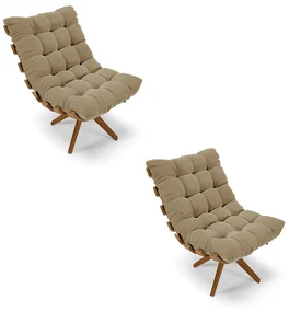Poltrona Giratoria Costela Kit 2 Suede Marrom Rato Base de Madeira MA30 M11 - D'Rossi