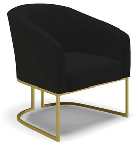 Poltrona Para Sala Industrial Dourado Stella Linho Preto D03 - D'Rossi