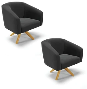 Poltrona Decorativa Giratória MA30 Kit 2 Stella Veludo D03 - D'Rossi - Preto