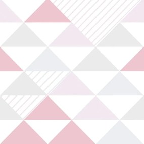 Papel de Parede Triângulo Rosa Cinza e Branco 0.52m x 3.00m