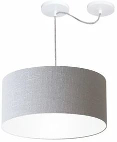 Lustre Pendente Cilíndrico Com Desvio De Centro Md-4151 Cúpula em Tecido 50x25cm Rustico Cinza - Bivolt